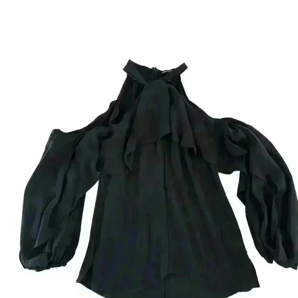 KOBI HALPERIN NWT Adrienne Ruffled Cold-shoulder Silk Blouse In Black Size XS - Picture 6 of 11